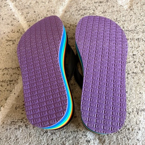 Sanuk Stacker Flatform Womens 8 Rainbow Flip Flop Black Sandals Summer Beach - Picture 5 of 6